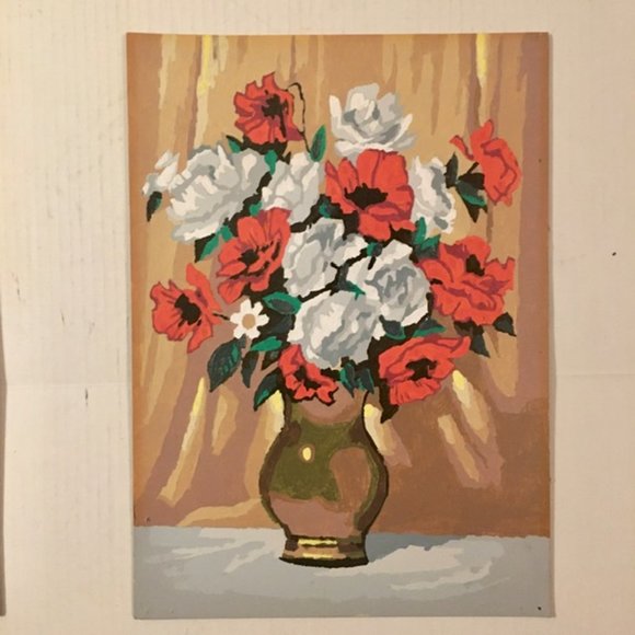 Paint by Number Vintage Poppies Floral 1960s Mid Century Ready To Frame Gallery - Picture 3 of 5